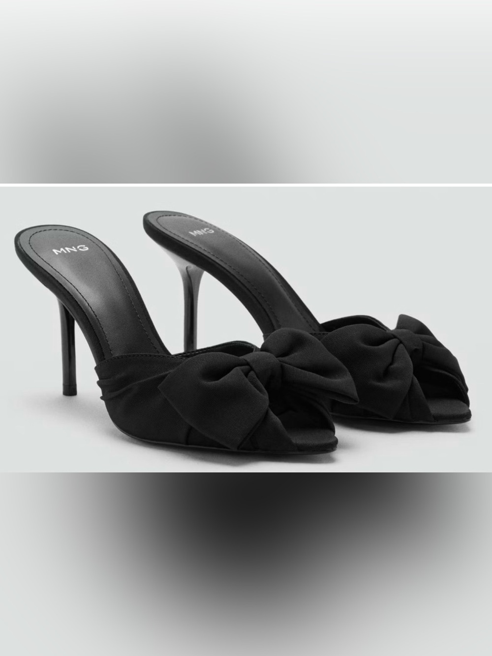 NEW MANGO MNG BLACK BOW SANDALS SLIDES HIGH HEELS SHOES SZ 40 US 9